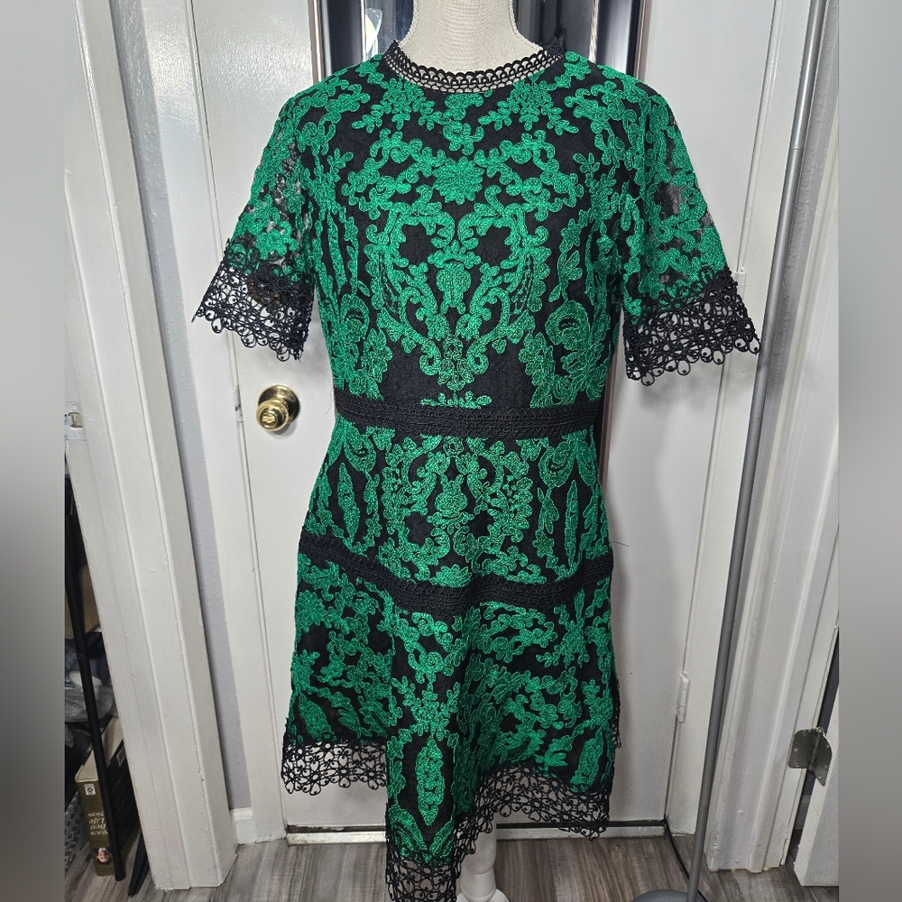 Anne Kaelie Green Paisley Lace Dress Sz 14